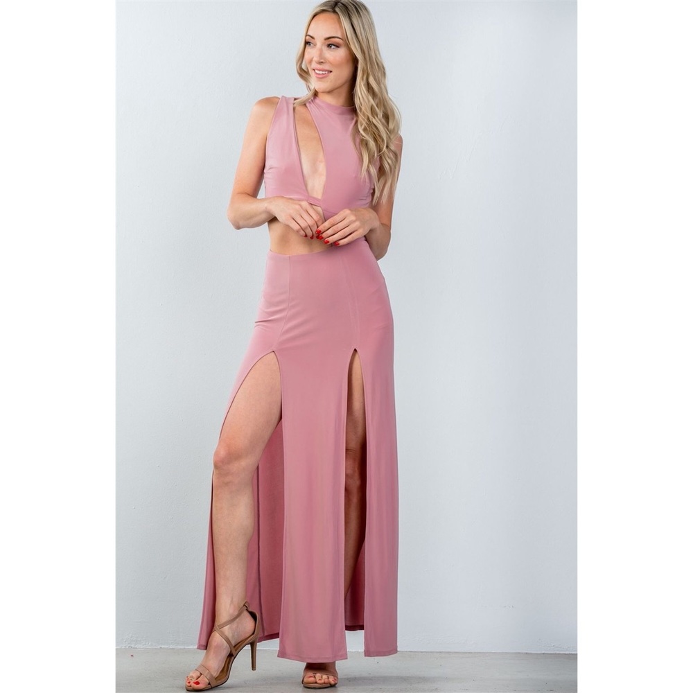 Cut out double thigh high slit maxi dress